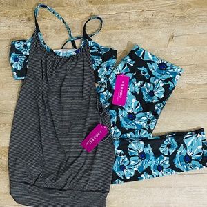 NWT Soybu Activewear Yoga Tank and Matching 7/8 Floral Legging, Size Small